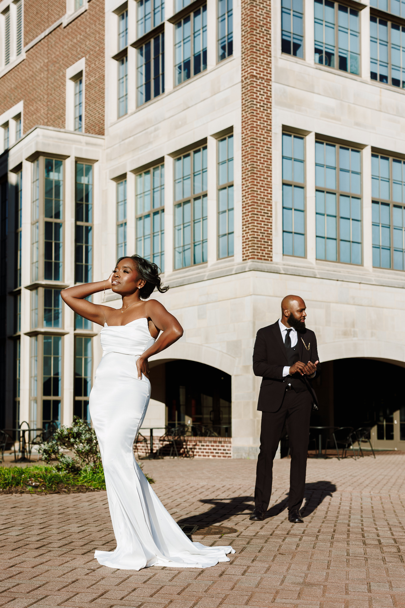 Couple during engagement session at Agnes Scott College in Decatur, Atlanta, photographed by B. Smitty Photos