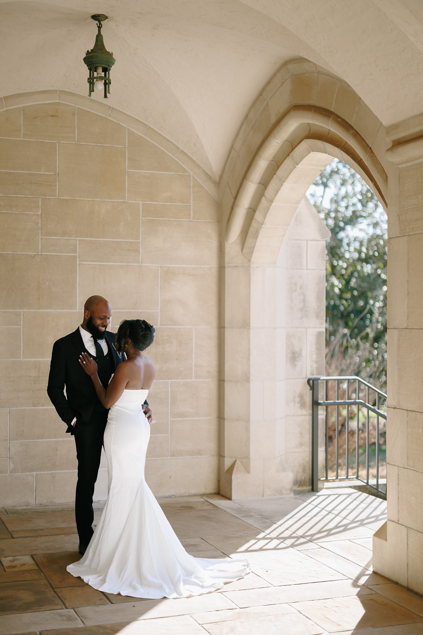 Couple during engagement session at Agnes Scott College in Decatur, Atlanta, photographed by B. Smitty Photos