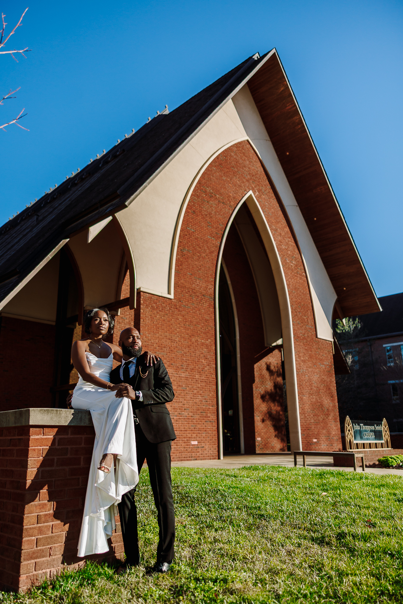 Couple during engagement session at Agnes Scott College in Decatur, Atlanta, photographed by B. Smitty Photos