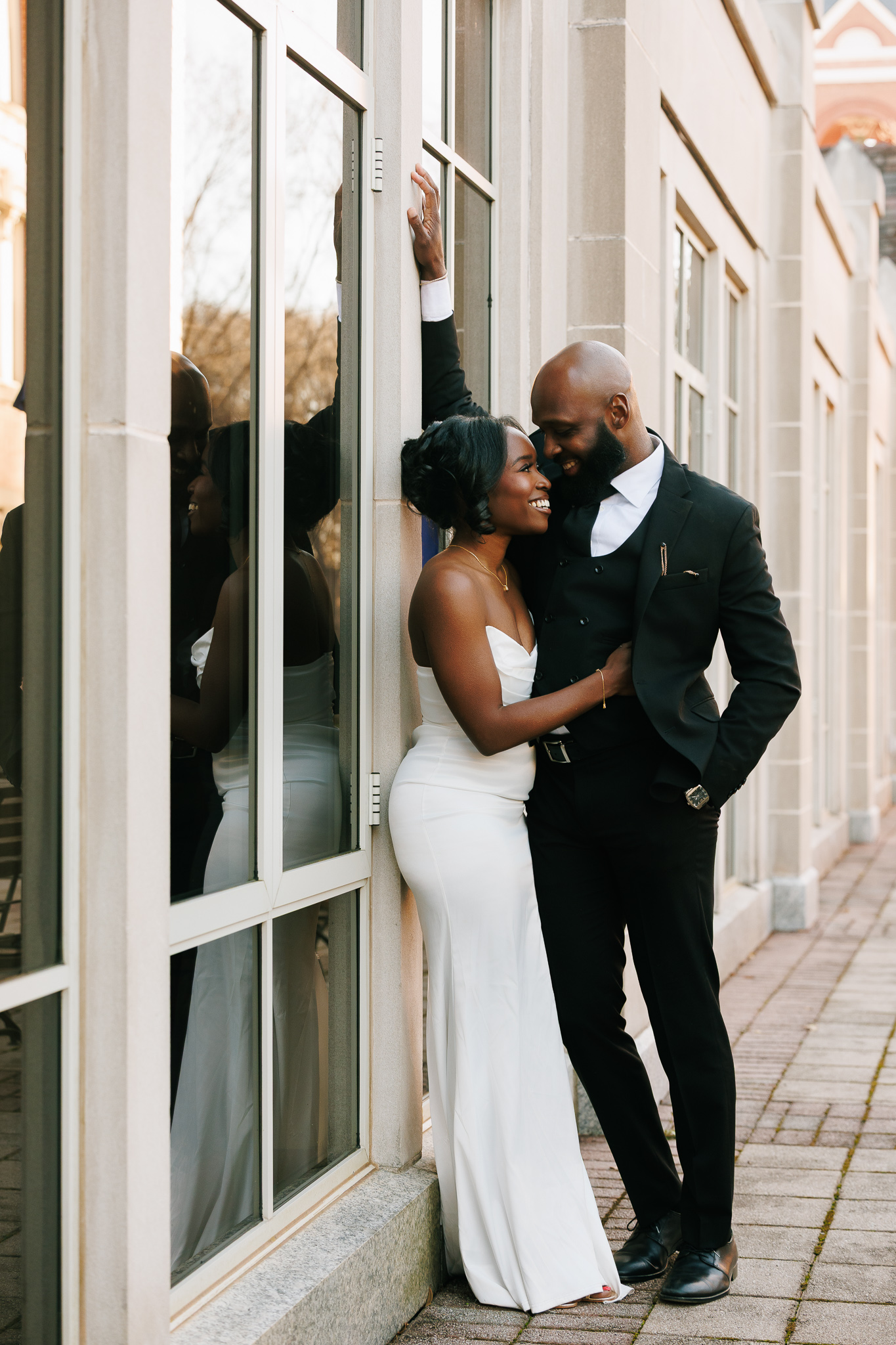 Couple during engagement session at Agnes Scott College in Decatur, Atlanta, photographed by B. Smitty Photos