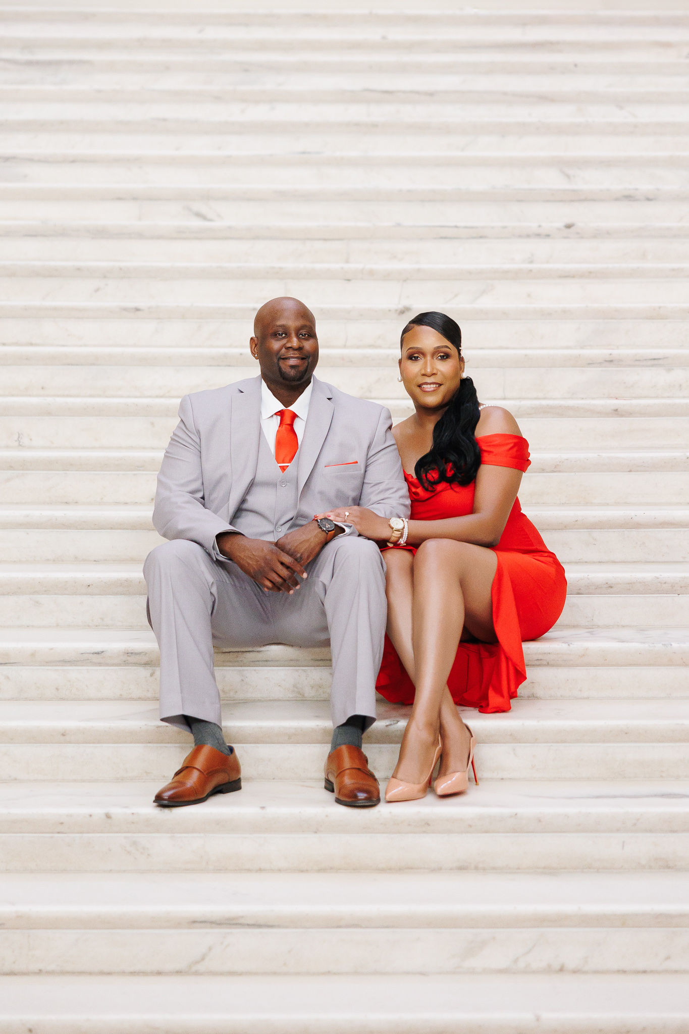 Couple during engagement session at the Georgia State Capitol in Atlanta, photographed by B. Smitty Photos
