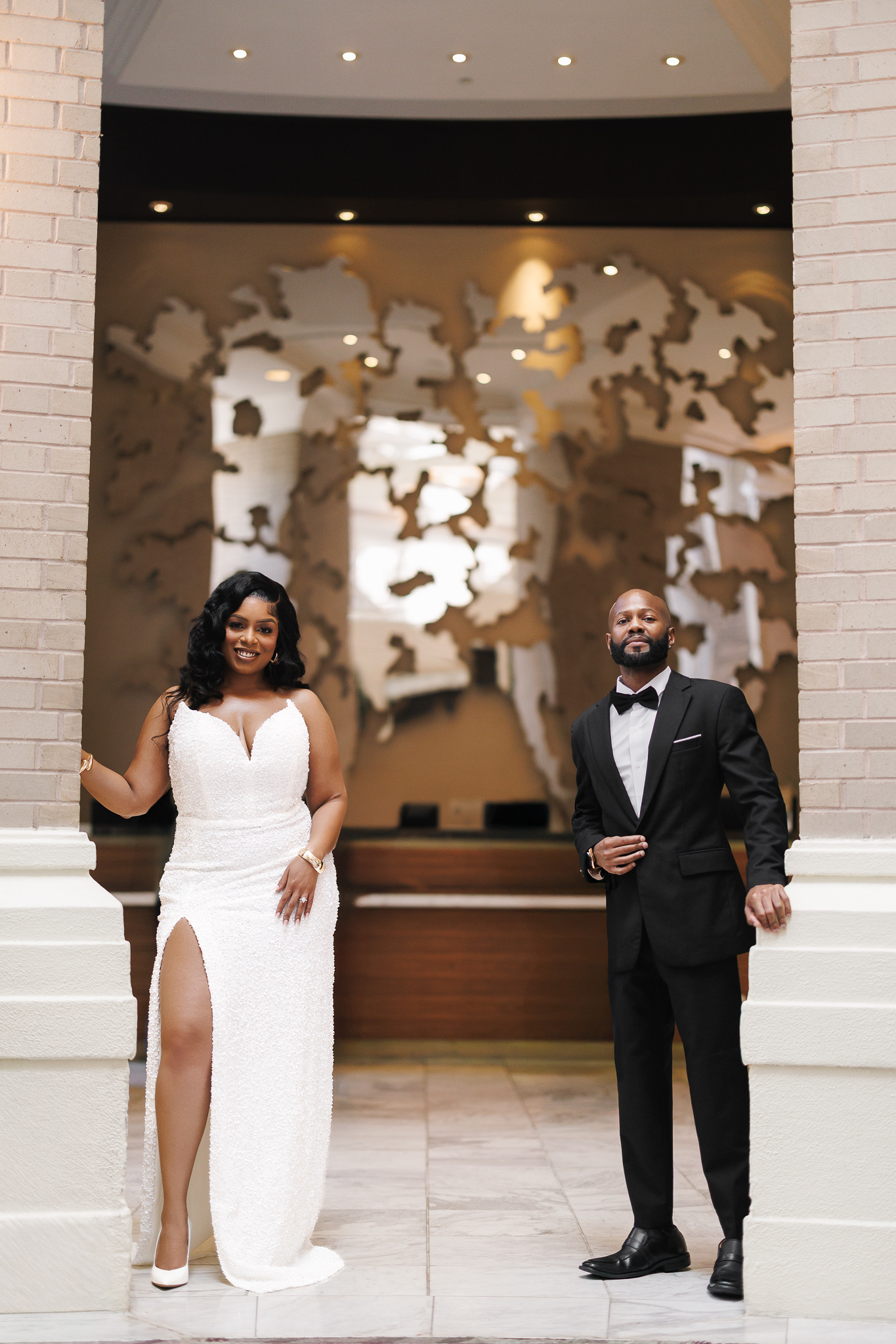 Couple during engagement session at The Georgian Terrace hotel in Atlanta, photographed by B. Smitty Photos