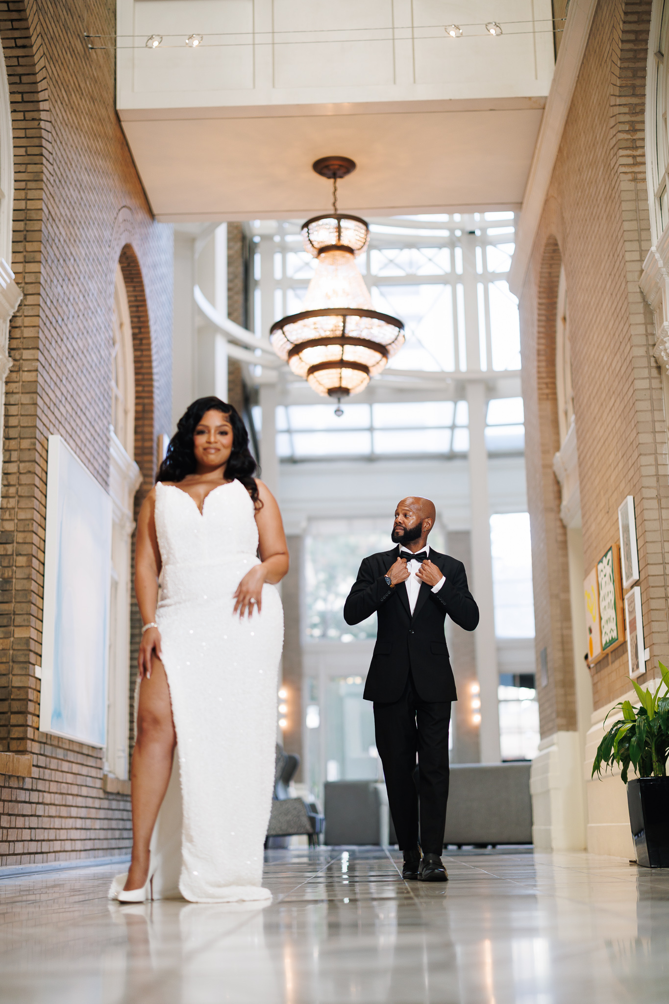Couple during engagement session at The Georgian Terrace hotel in Atlanta, photographed by B. Smitty Photos