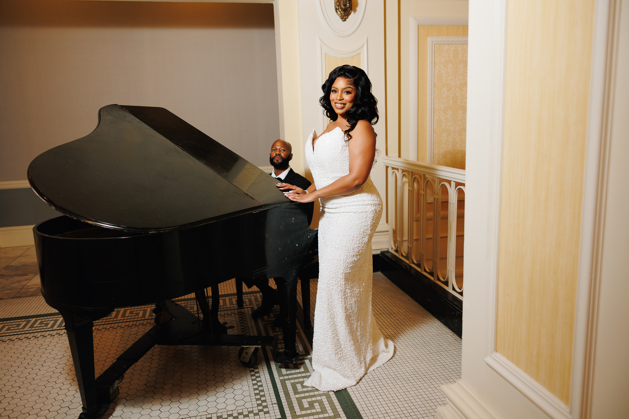 Couple during engagement session at The Georgian Terrace hotel in Atlanta, photographed by B. Smitty Photos