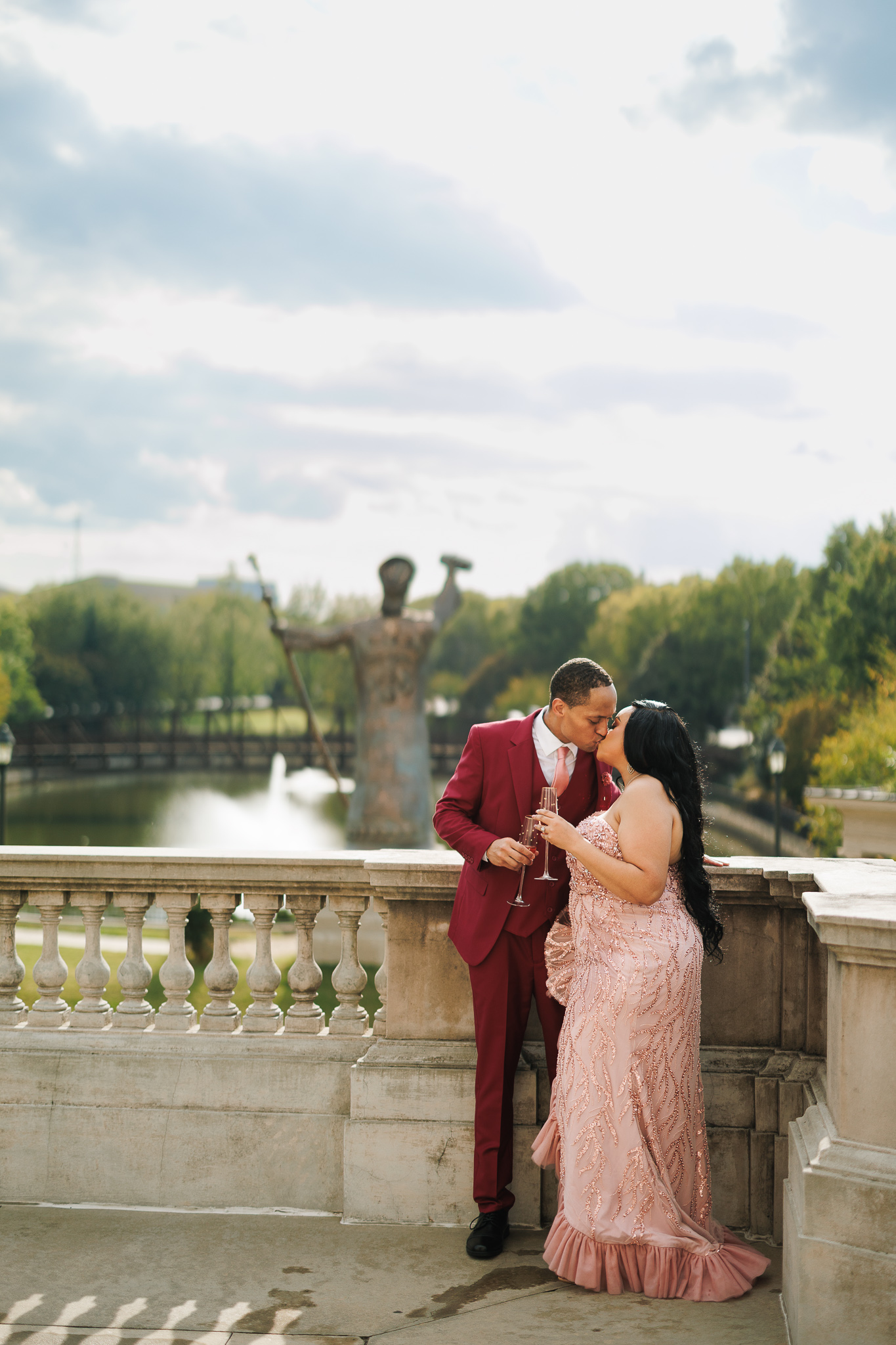 Couple during engagement session at the Millennium Gate Museum in Atlanta, photographed by B. Smitty Photos