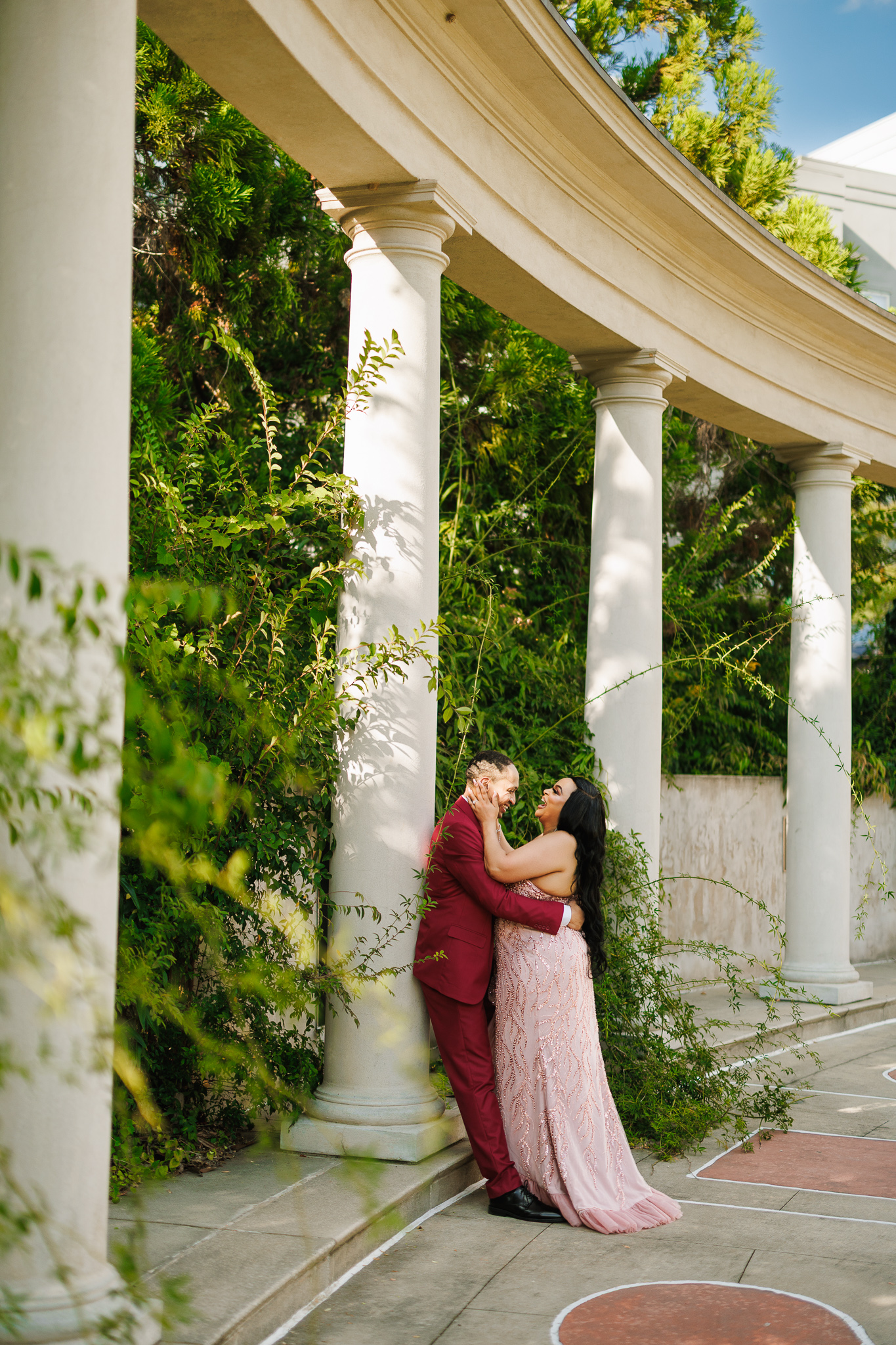 Couple during engagement session at the Millennium Gate Museum in Atlanta, photographed by B. Smitty Photos