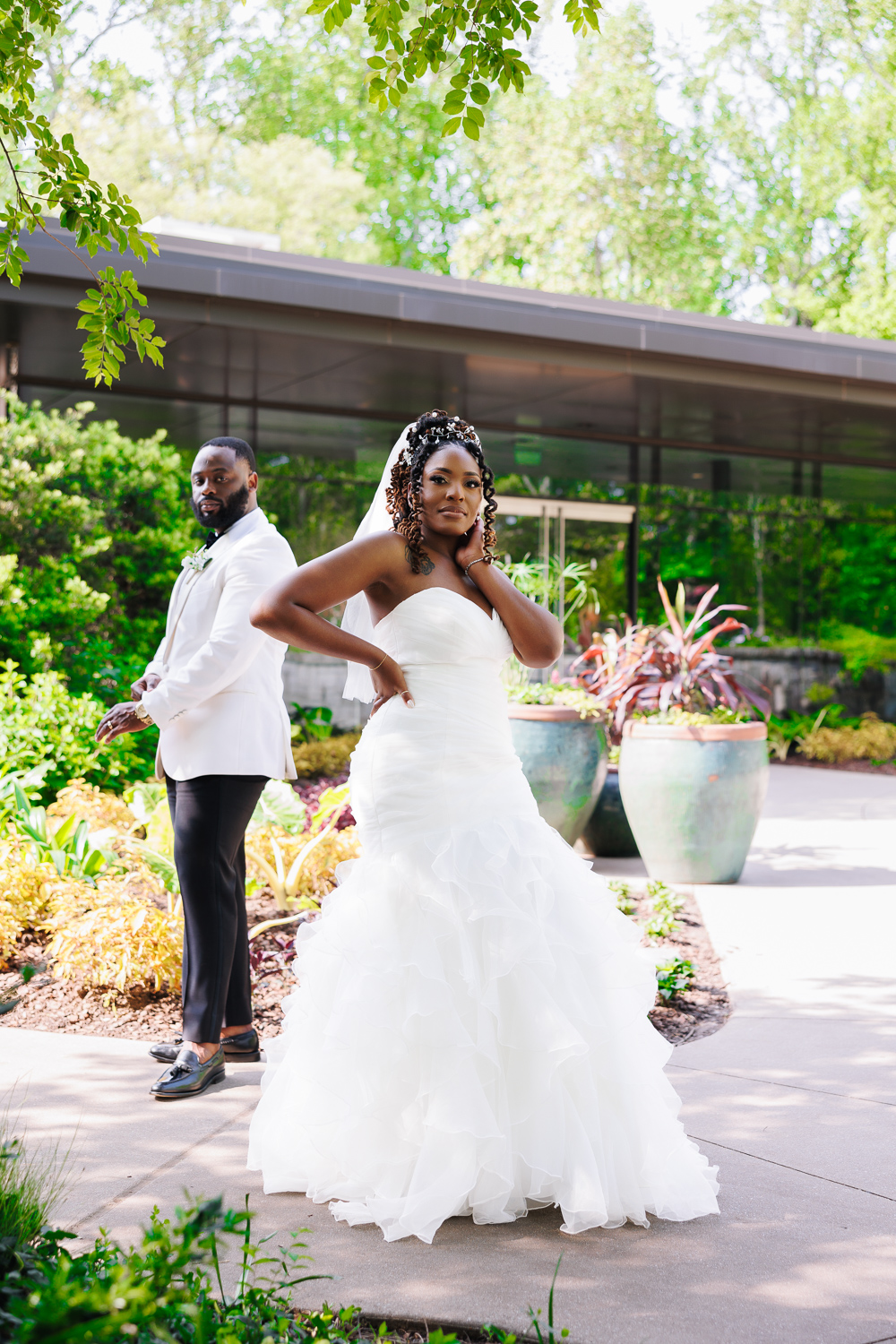 Couple during wedding at the Atlanta Botanical Garden, photographed by B. Smitty Photos
